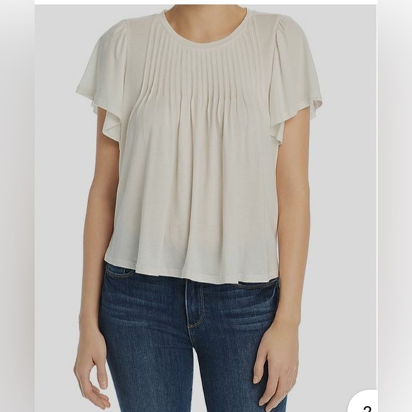 Joie Women's White Porcelain Short Sleeve Round Neck Pleated Pintuck Top Small - Picture 1 of 8